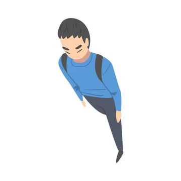 Going and Walking Man Character Wearing Backpack Top View Vector Illustration Stock Illustration