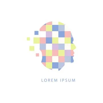 Going Away Squares Inside Human Head Abstract Design Pastel Icon Stock Illustration