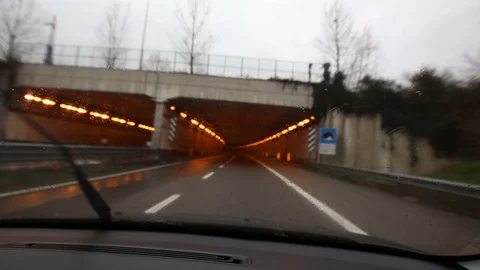 Going with the car in the tunnel. Stock Footage 87266651