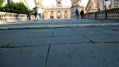 Going up the Cordonata Staircase that lead to the square Piazza del Campidoglio Stock Footage 148993555