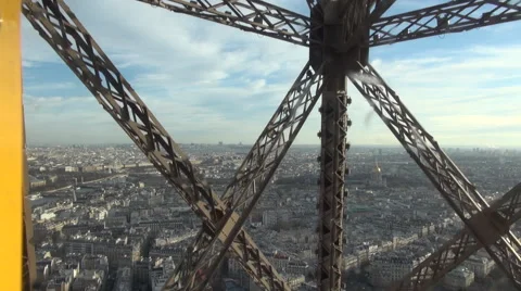 Going up dirty window elevator Paris Eiffel Tower Video stock 58598813
