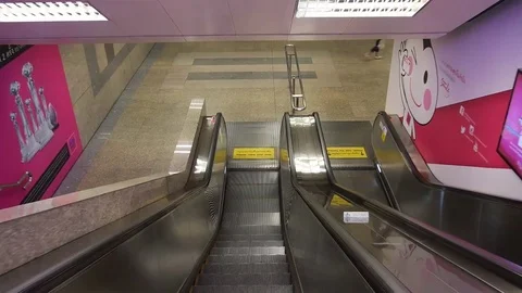 Going Down Elevator Of Thai Subway Station - Slide Forward Stock Footage 80635819