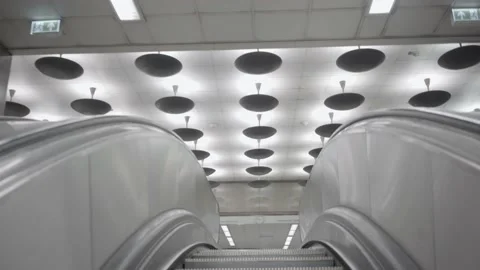 Going Down With Escalator In Retro Metro Station 4K Stock Footage 131168937