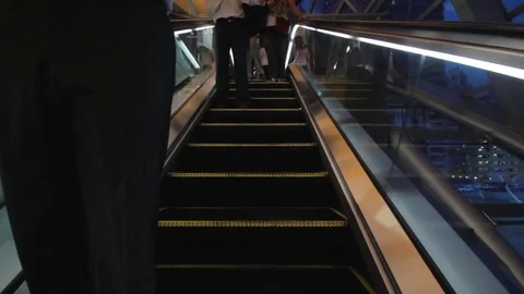 Going down the escalator. Subway. Shooting from the first person. Stock Footage 85074968