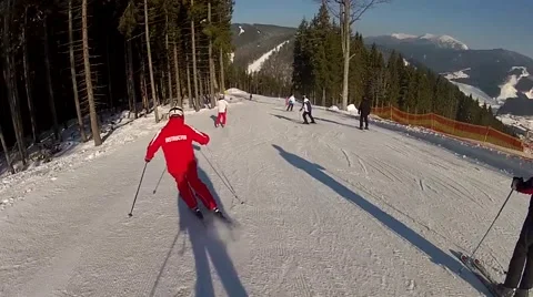 Going down the ski run in Bukovel, Ukraine Stock Footage 48597010