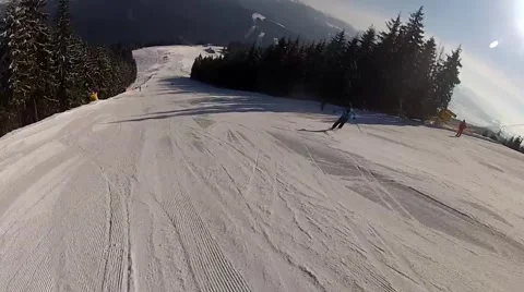 Going down the ski run in Bukovel, Ukraine Stock Footage 48597047
