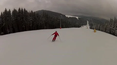 Going down the ski run in Bukovel, Ukraine Stock Footage 48597103