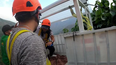 Going down from a tourist cable car in the highlands of mountains and green tree Stock-Footage 198770543