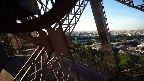 Going up Eiffel Tower, elevator lift ride. Romantic honeymoon travel destination Video stock 125495709