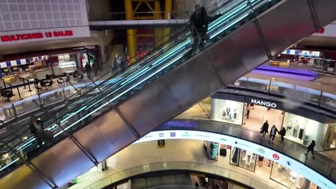 Going up in elevator in big Shopping Center in Barcelona, Spain, 4K Stock Footage 273171589