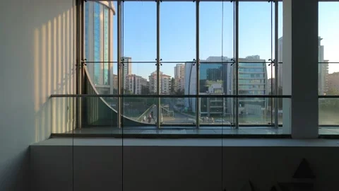 Going up by elevator - with city view 4K Stock Footage 237526299