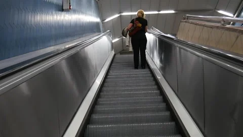 Going Up Escalator in Madrid Metro Oct 2020 Stock Footage 140654566
