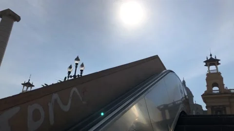 Going up the escalator toward Museum of Art of Catalonia in Barcelona Stock Footage 152407945