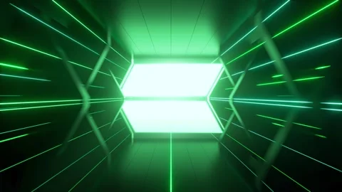 Going forward in dark spaceship tunnel with glowing lines Stock Footage 268205555