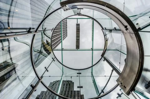 Going up glass elevator in NYC Stock Photos