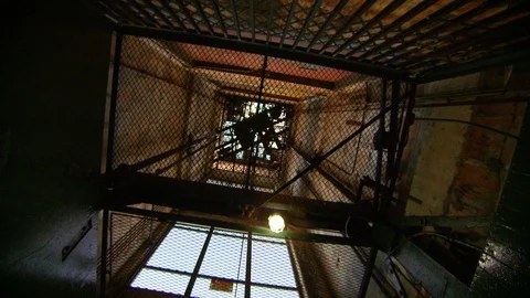 Going Up Old Elevator Stock Footage 107565437