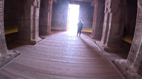 Going out of Abu Simble Temple. Egypt Nov.16 2022 Stock Footage 307057618