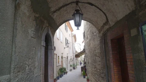 Going out the narrow streets of San Marino Stock Footage 83821704