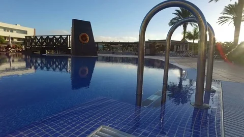 Going out of the pool. 4k Steady shot. Video stock 70509639