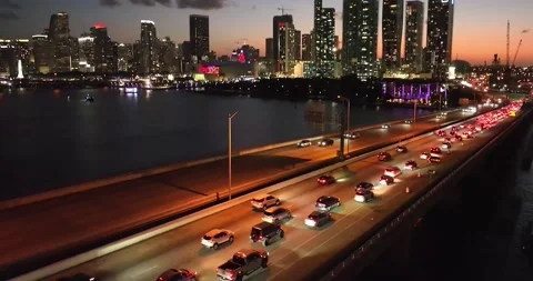 Going over downtown of Miami Bridge Stock Footage 232725467