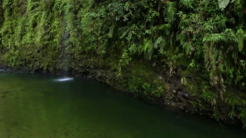 Going over a swimming hole with a small cascade and a beautiful background Stock Footage 151279459