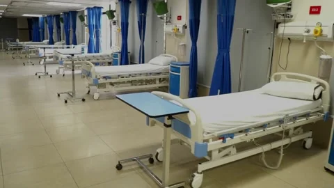 Going Past Row Of Empty Beds In Hospital Ward. Dolly Forward Stock Footage 149958249