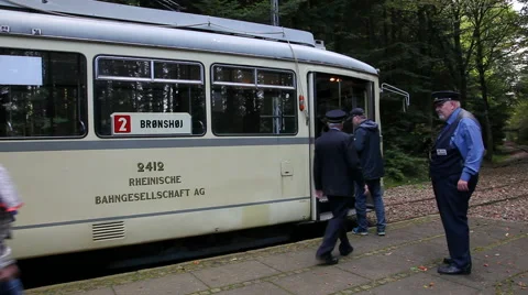 Going for a ride with an old electric trolley car Stock Footage 42633778