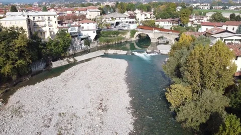 Going up the river to the bridge Stock Footage 141622117
