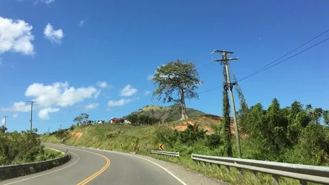 Going on the road, view of the mountain, a sharp turn Stock Footage 101796032