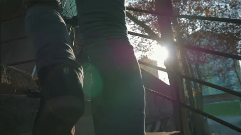 Going up stairs in slow motion Stock Footage 57346709