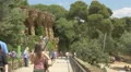 Going to the stone columns arcade of Park Guell, Barcelona 4k or 4k+ Resolution