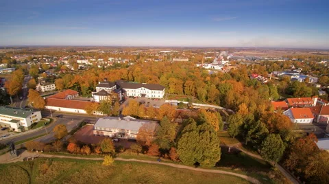 Going through the city of Rakvere in an aerial view Stock Footage 61092853