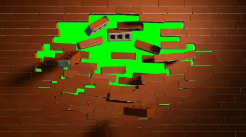 Going through crashing red brick wall Stock Footage 652636