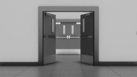 Going through grey industrial double doors. Stock Footage 102123148