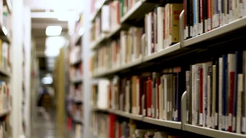 Going Through Library Stacks Stock Footage 117127073