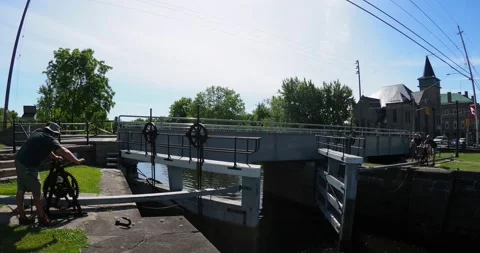 Going through the locks of the Rideau waterway in Ontario Stock Footage 223368925