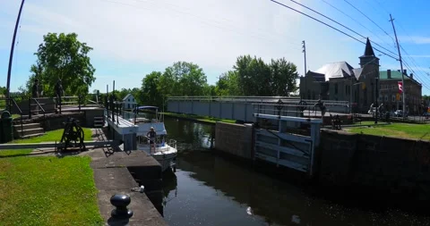 Going through the locks of the Rideau waterway in Ontario Stock Footage 223371283