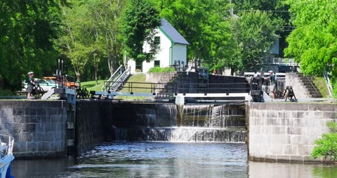 Going through the locks of the Rideau waterway in Ontario Stock Footage 223374366