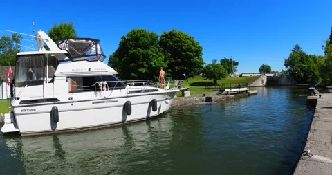 Going through the locks of the Rideau waterway in Ontario Stock Footage 223380506