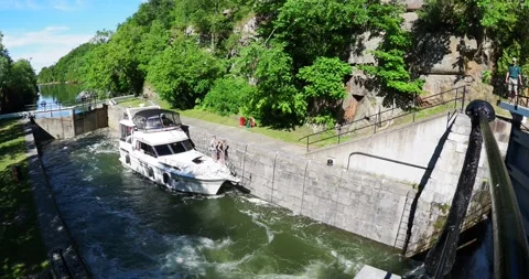 Going through the locks of the Rideau waterway in Ontario Stock Footage 223380665