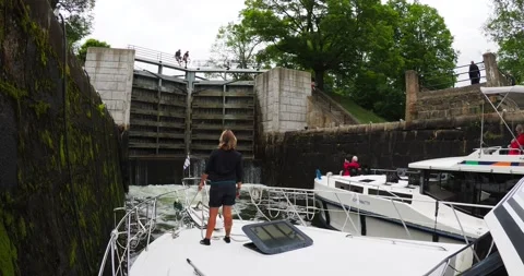 Going through the locks of the Rideau waterway in Ontario Stock Footage 223380953