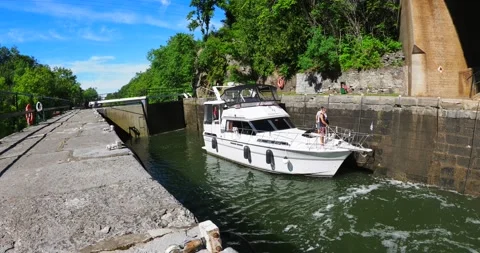 Going through the locks of the Rideau waterway in Ontario Stock Footage 223380955