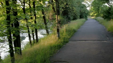 Going Through Park During Sunset Stock Footage 64066146