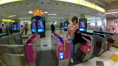 Going through the pink terminal gate in Osaka Japan Stock Footage 129279358