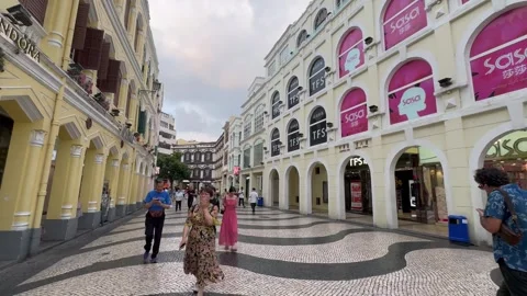 Going through Senado square Macau in the afternoon, 4k Stock Footage 273187609