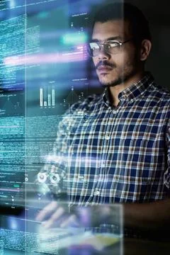 Going through the source code. Cropped shot of a young computer programmer Fotos Stock