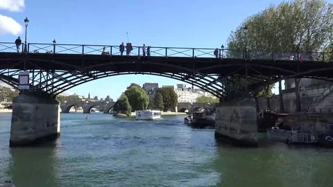 Going on trip on Seine river under historical bridges Video stock 69182196