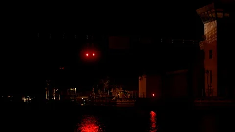 Going Under Boat Bridge at Night Stock Footage 93754539