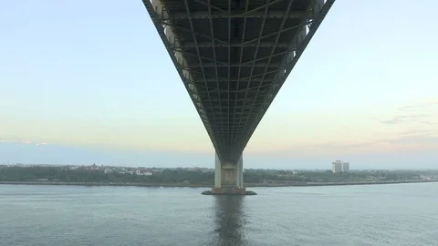Going under Verrazano Narrows Bridge from cruise ship Stock Footage 81479599