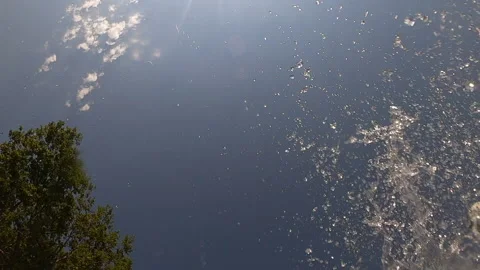 Going underwater surface, POV camera going under water, diving and splashing Stock Footage 137144003